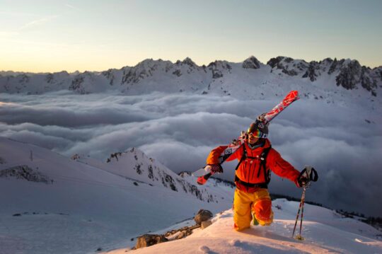 FRANCE. Chamonix. 2012. Professional freeride skier Giuliano Bordoni in the mountains around Chamonix.